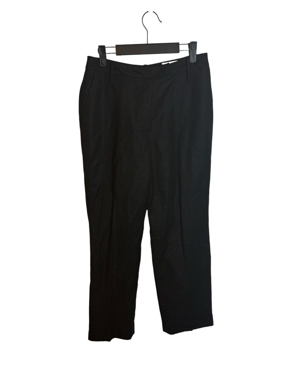David N Black Linen Pleated Straight Leg Cuffed Pants